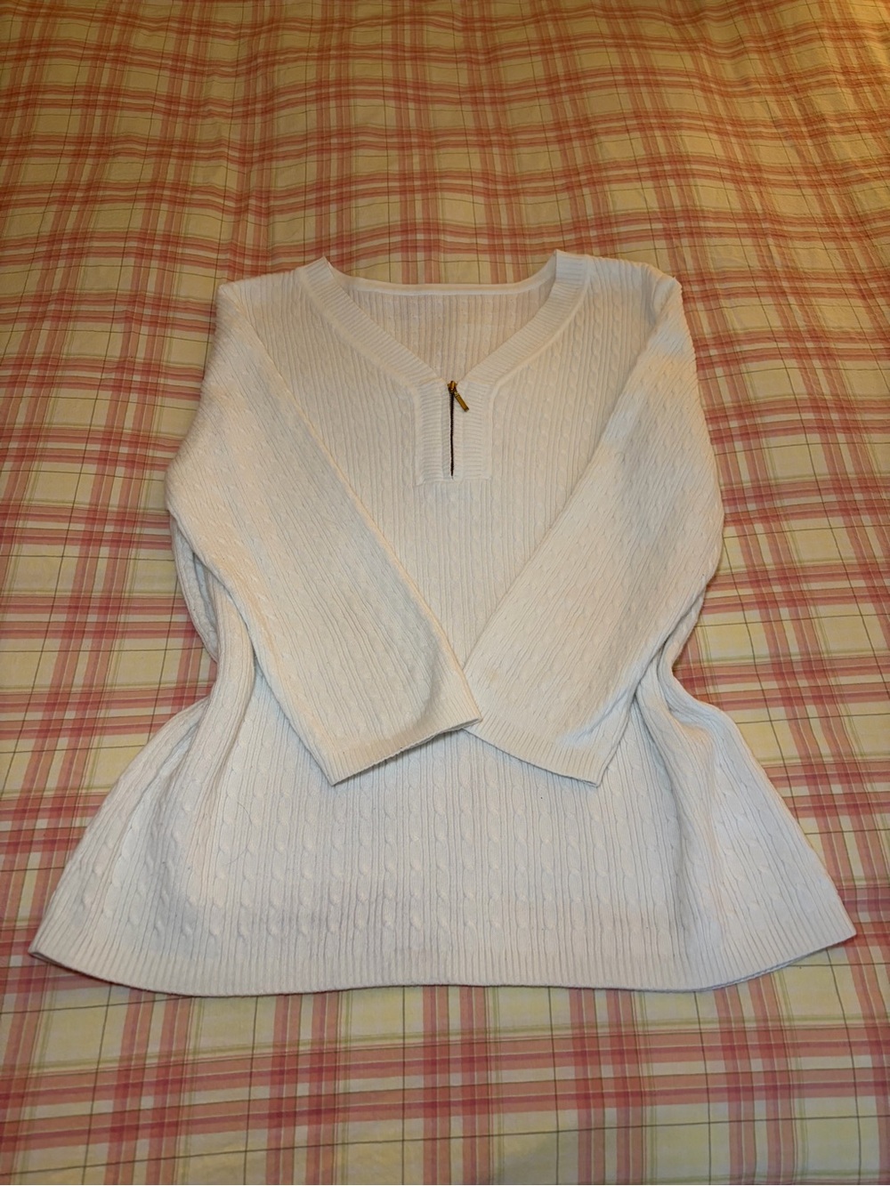 White Cable Knit Zip Up Sweater